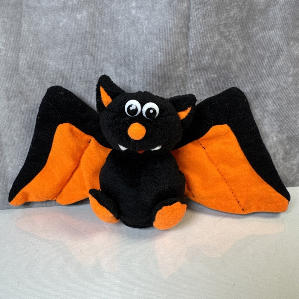 Stuffins Orange Black Bat Bean Bag Plush‎ 5" Vintage 90s Halloween Spooky Bats